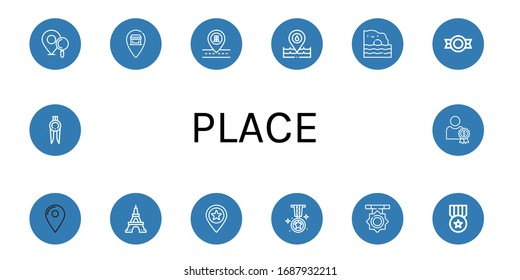 place icon set. Collection of Location pin, Pin, Placeholder, Algarve, Medal, Location, Eiffel tower, Place, Marker, Reward icons