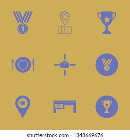 place icon set with location on map, trophy cup and medal vector illustration