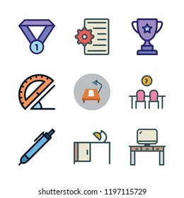 place icon set. vector set about office material, workspace, desk and trophy icons set.