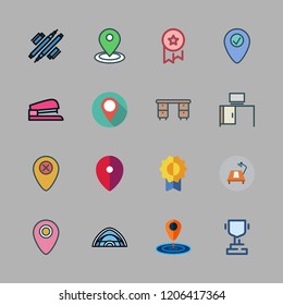 place icon set. vector set about tent, medal, placeholder and desk icons set.