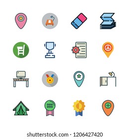 place icon set. vector set about desk, trophy, settings and tent icons set.