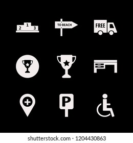 place icon. place vector icons set disabled sign, beach direction, parking sign and winners podium