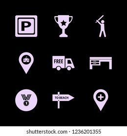 place icon. place vector icons set hospital location, beach direction, parking sign and free delivery