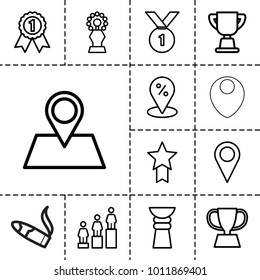 Place icons. set of 13 editable outline place icons such as ranking, sale location, location pin, location, trophy, number 1 medal, medal with star