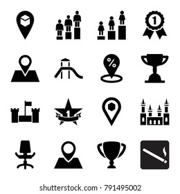 Place Icons. Set Of 16 Editable Filled Place Icons Such As Ranking, Sale Location, Castle, Location Pin, Location, Office Chair, 1st Place Star, Trophy, Number 1 Medal