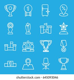 Place icons set. set of 16 place outline icons such as clean fridge, ranking, trophy, location pin, office chair, castle, sale location, star trophy, number 1 medal