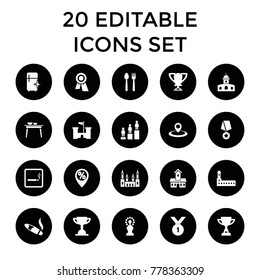 Place icons. set of 20 editable filled place icons such as smoking area, castle, clean fridge, award, ranking. best quality place elements in trendy style.