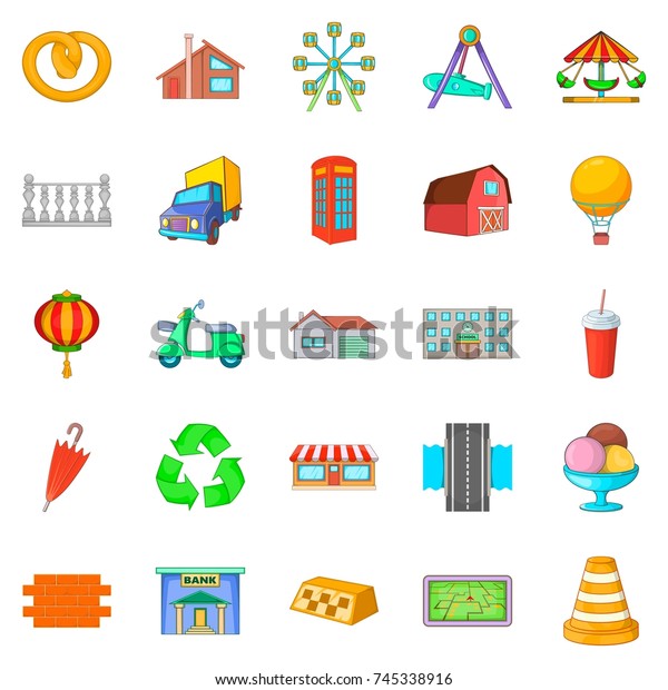 Place icons set. Cartoon set of 25 place\
vector icons for web isolated on white\
background