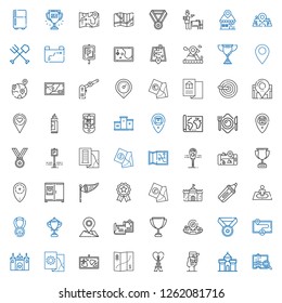 place icons set. Collection of place with map, castle, gps, eiffel tower, medal, placeholder, trophy, maps, position, marker, badges, wind sign. Editable and scalable place icons.