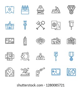 place icons set. Collection of place with map, parking, placeholder, location, medal, position, plate, mobile map, gps, marker, pin, fork, castle. Editable and scalable place icons.