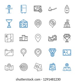 place icons set. Collection of place with map, street map, knife, medal, placeholder, trophy, maps, pin, podium, castle, marker, spoon, fridge. Editable and scalable place icons.