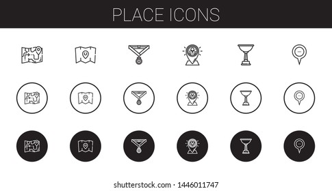 place icons set. Collection of place with map, medal, placeholder, trophy. Editable and scalable place icons.