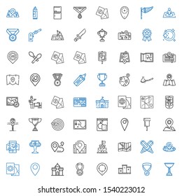 place icons set. Collection of place with trophy, medal, podium, placeholder, castle, pin, map, marker, location, mobile map, meal, knife, parking meter. Editable and scalable place icons.
