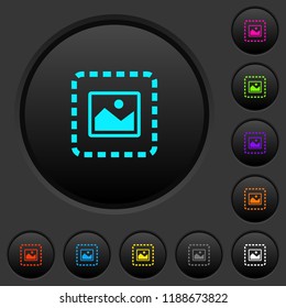 Place image dark push buttons with vivid color icons on dark grey background