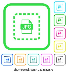Place jpg file vivid colored flat icons in curved borders on white background