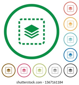 Place layer flat color icons in round outlines on white background
