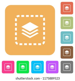 Place layer flat icons on rounded square vivid color backgrounds.