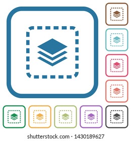 Place layer simple icons in color rounded square frames on white background