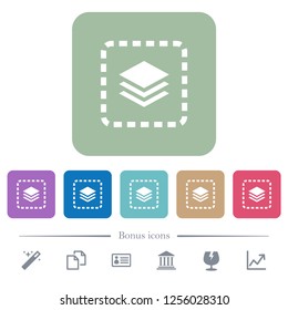 Place layer white flat icons on color rounded square backgrounds. 6 bonus icons included