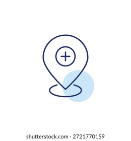 Colocar o agregar ubicación. Mapa Actualizar, lugar creado. Icono de Vector de trazo perfecto y editable