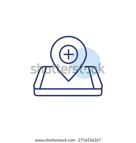 Place or location add. Map update, place created on smartphone. Pixel perfect, editable stroke vector icon
