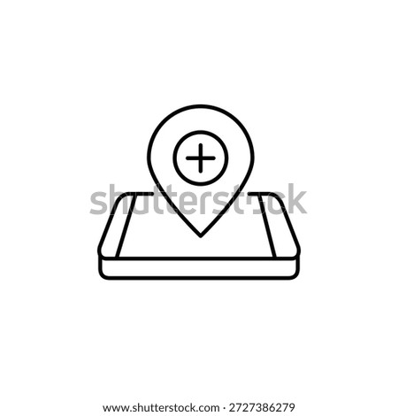 Place or location add. Map update, place created on smartphone. Pixel perfect, editable stroke vector icon