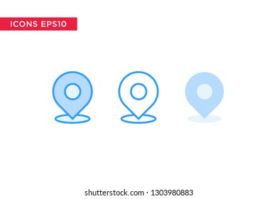 place, location, check point, message icon in line, outline, filled outline and flat design style isolated on white background. vector eps10