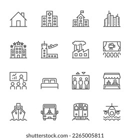 place and location icon sets, simple thine line icons