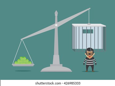 Place many bond in scales weight for prisoner release from prison. This illustration about bribery or meaning to bail.