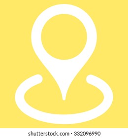 Place Marker vector icon. Style is flat symbol, white color, rounded angles, yellow background.