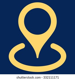 Place Marker vector icon. Style is flat symbol, yellow color, rounded angles, blue background.