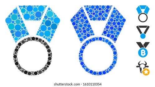 Place medal template composition of circle elements in variable sizes and color hues, based on place medal template icon. Vector round elements are organized into blue composition.