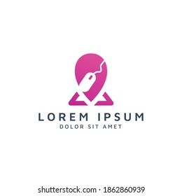 diseño del logotipo del espacio negativo del lugar y del ratón