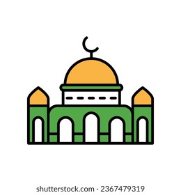 Place for muslim public worship. Building of islamic religious and prostration or prayer. Ramadan kareem, eid al-fitr mubarak. Mosque icon ramadan muslim.Vector illustration on white background.EPS10