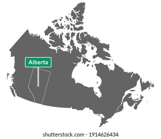 Place name sign Alberta at map of Canada
