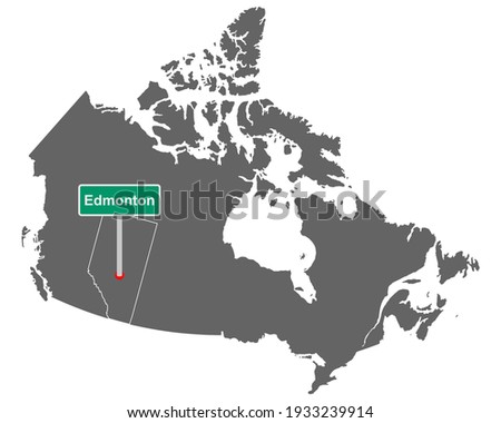 Place name sign Edmonton at map of Canada