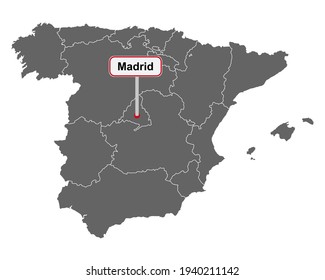 Place name sign Madrid at map of Spain