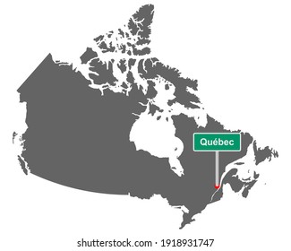 Place name sign Quebec at map of Canada
