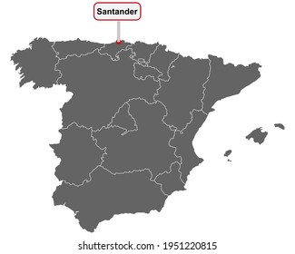 Ortsname Zeichen Santander auf Karte von Spanien