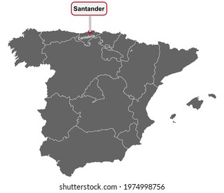 Place name sign Santander at map of Spain