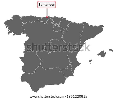 Place name sign Santander at map of Spain