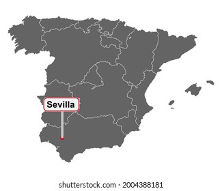 Place name sign Sevilla at map of Spain