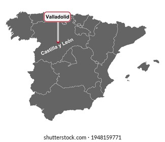 Place name sign Valladolid at map of Spain