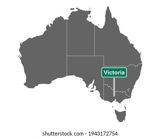 Place name sign Victoria at map of Australia