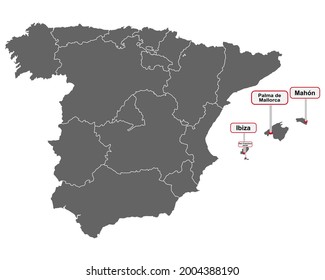 Place name signs of the Balearic Islands at map of Spain