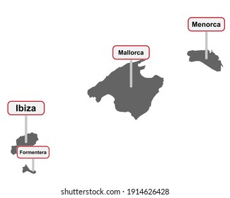 Place name signs and map of the Balearic Islands 