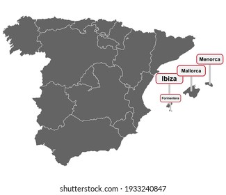 Place name signs and map of the Balearic Islands 