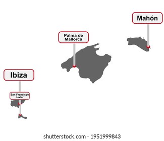 Place name signs and map of the Balearic Islands 