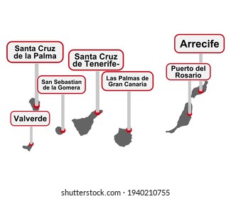 Place name signs with map of the Canary Islands