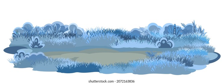 Place in a night meadow. Dark herbal glade. Grass close up. Rural landscape. Glade. Cartoon style. Flat illustration isolated. Vector art